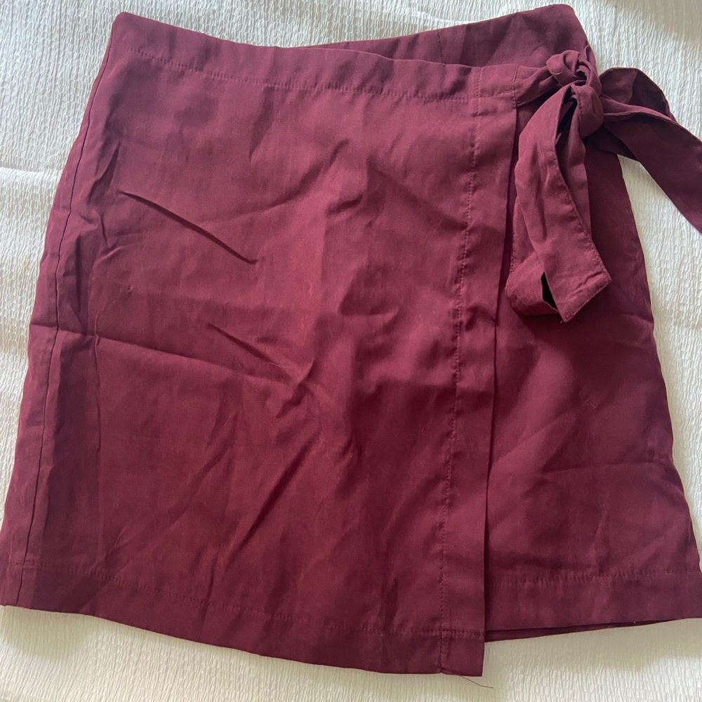 maroon wrap-around skirt